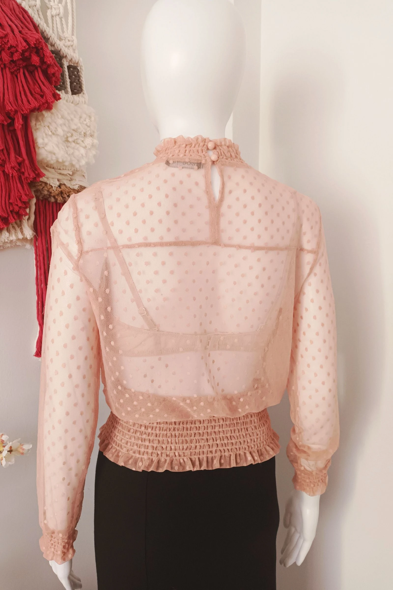 Halftransparante tuleblouse met T.M kanten top – photo 3